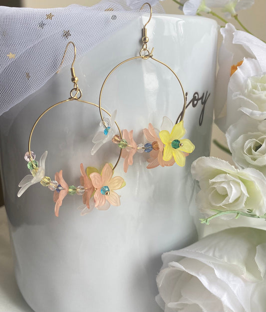 Handmade Circle Floral Dainty Earrings | Acrylic Dangle Earrings | Korea Jewelry For Mom Gold | Spring Earrings
