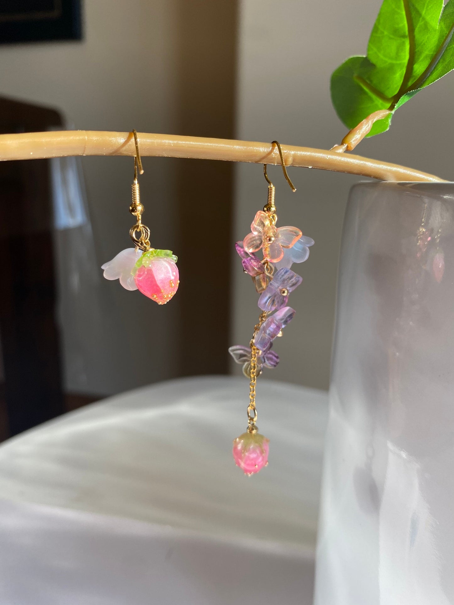 Lily Of The Valley Dainty Earring | Acrylic Butterfly Love Flower | Strawberry Shrink Dink Handmade Floral Dangle Earrings