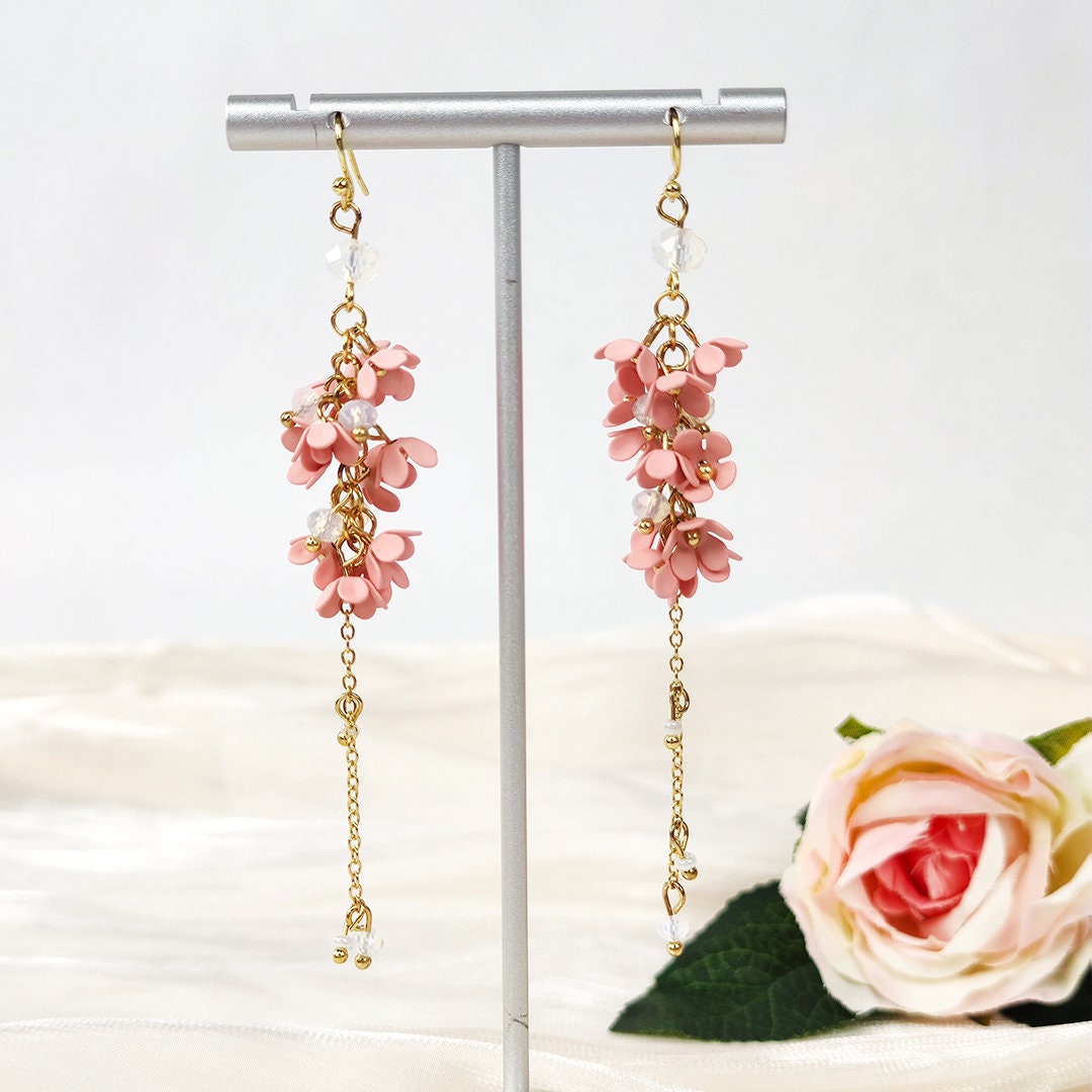 Handmade Colorful  Flower Bouque  Earrings | Flower Tassel Pearls Earrings | white Earrings | Pink and Yellow  Jewelry |Womans Gift Ideas