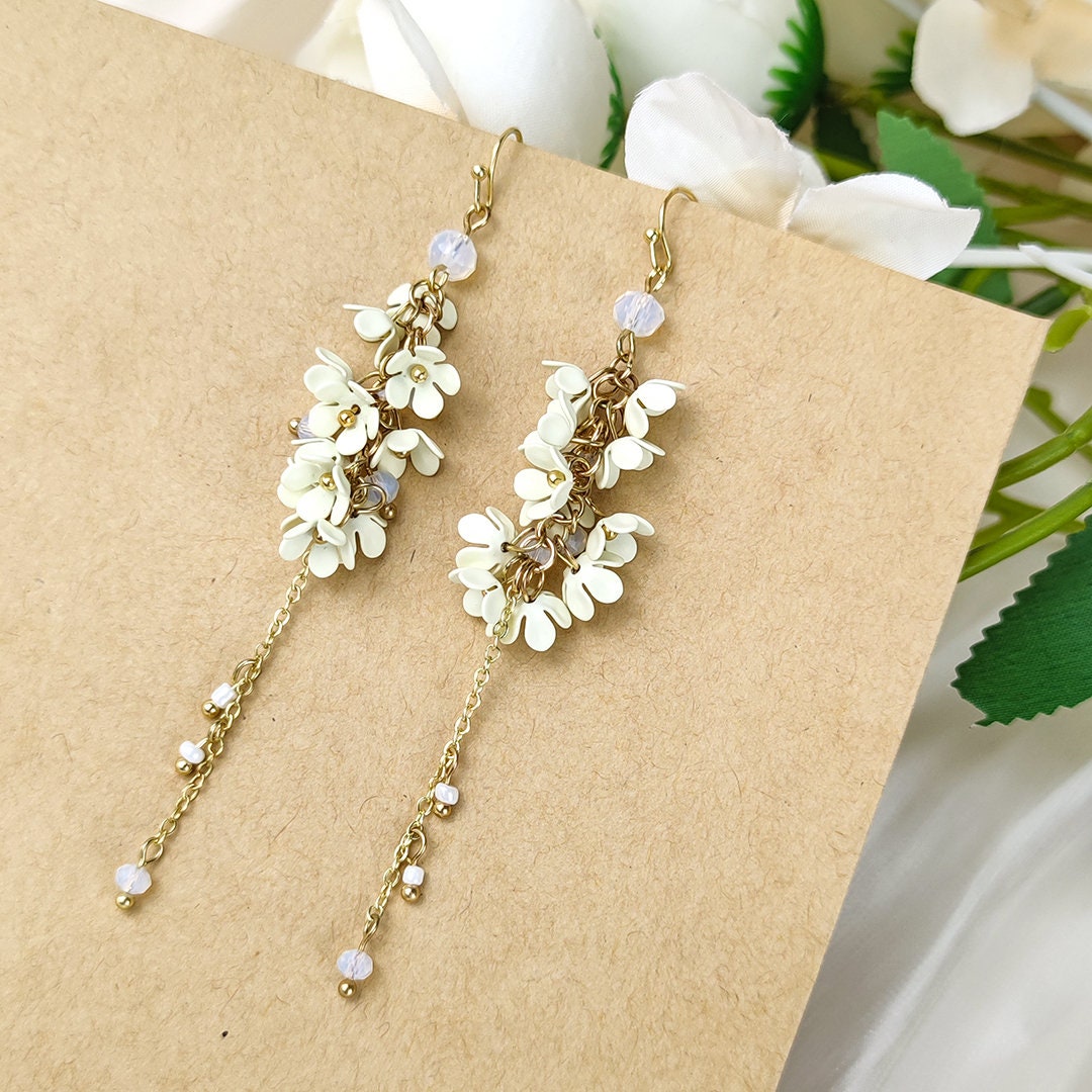 Handmade Colorful  Flower Bouque  Earrings | Flower Tassel Pearls Earrings | white Earrings | Pink and Yellow  Jewelry |Womans Gift Ideas