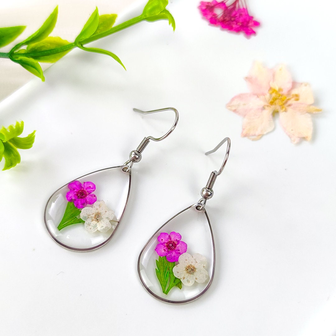 Handmade  Narcissus  Pressed Flowers Earring | Fresh Water Drop Resin Earrings |  Real Flower Jewelry For Women